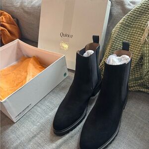 Quince Black Suede Chelsea Boots with Pull Tabs
